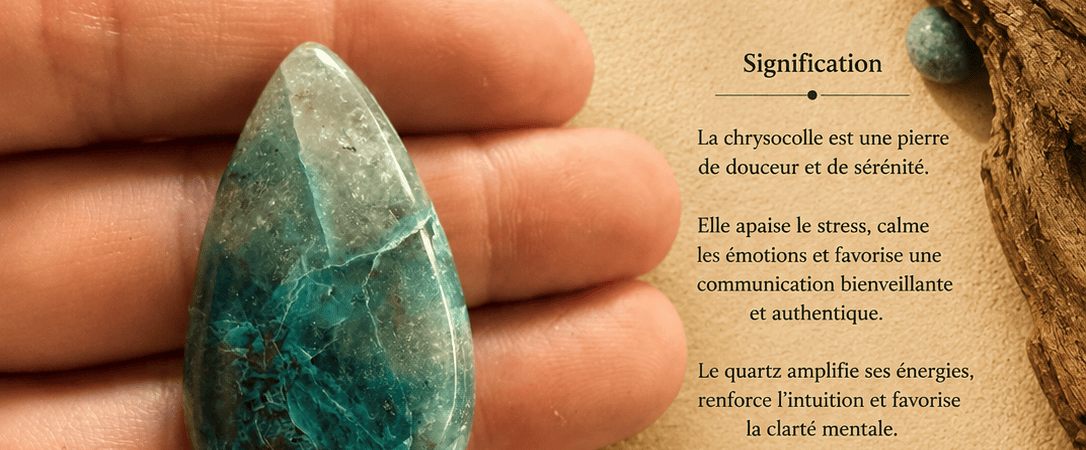 Chrysocolle Quartz : vertus, signification et la pierre de la clarté du cœur