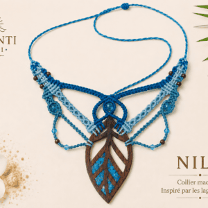 collier macramé NILA bois teck chrysocolle fait main Bali