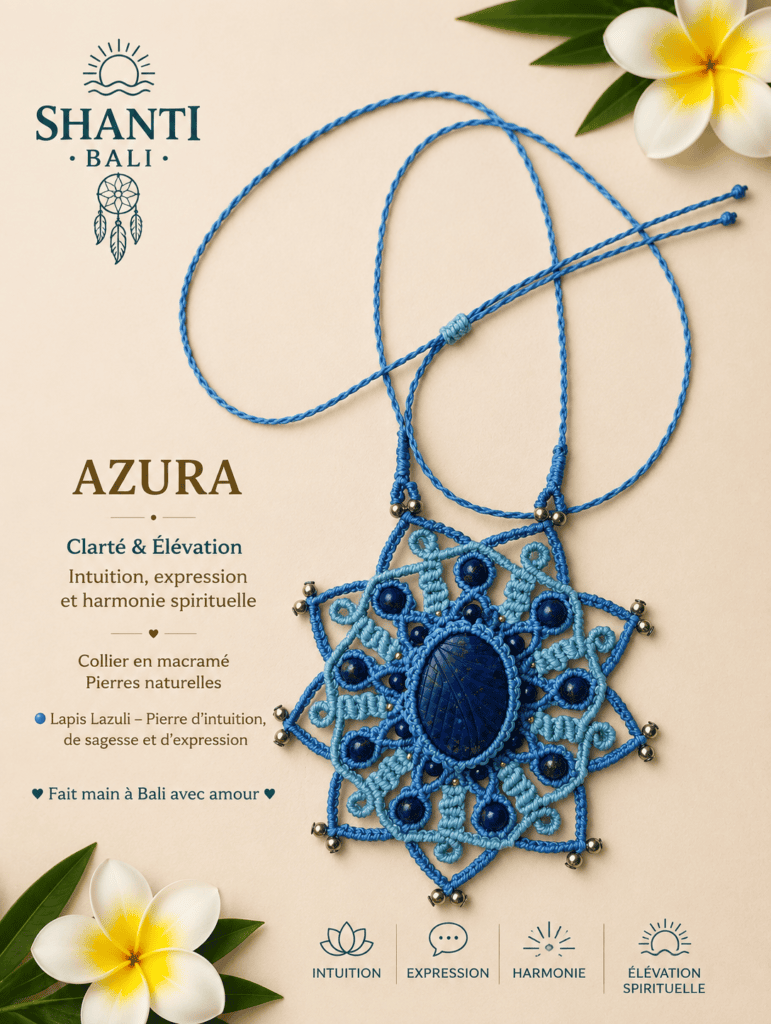 collier macramé AZURA mandala lapis lazuli fait main Bali
