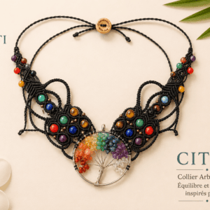 Collier chakras macramé micro macramé fait main coton linhasita