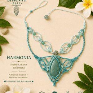 collier macramé HARMONIA aventurine chance fait main Bali