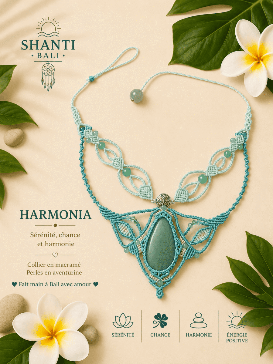 collier macramé HARMONIA aventurine chance fait main Bali