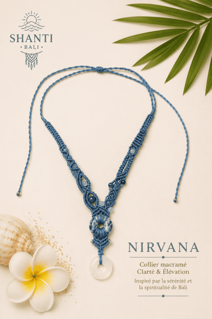 collier macramé NIRVANA pierre de lune sodalite fait main Bali
