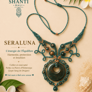 collier macramé SERALUNA héliotrope jaspe sang dragon fait main Bali