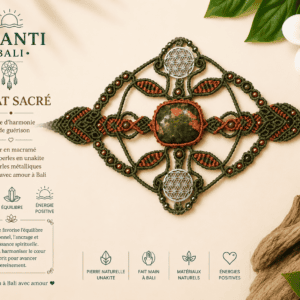 manchette macramé ECLAT SACRÉ unakite fleur de vie fait main Bali