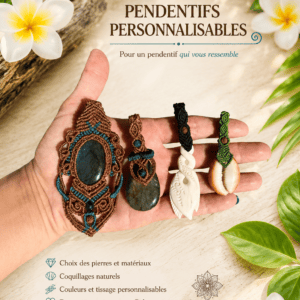 pendentif Shanti macramé pierre naturelle sur mesure fait main Bali